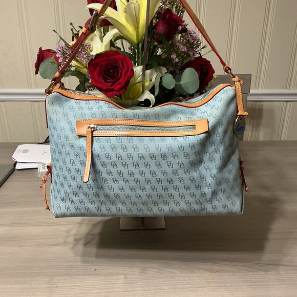 Dooney & Bourke Light Blue and Tan Shoulder Bag - Picture 1 of 12